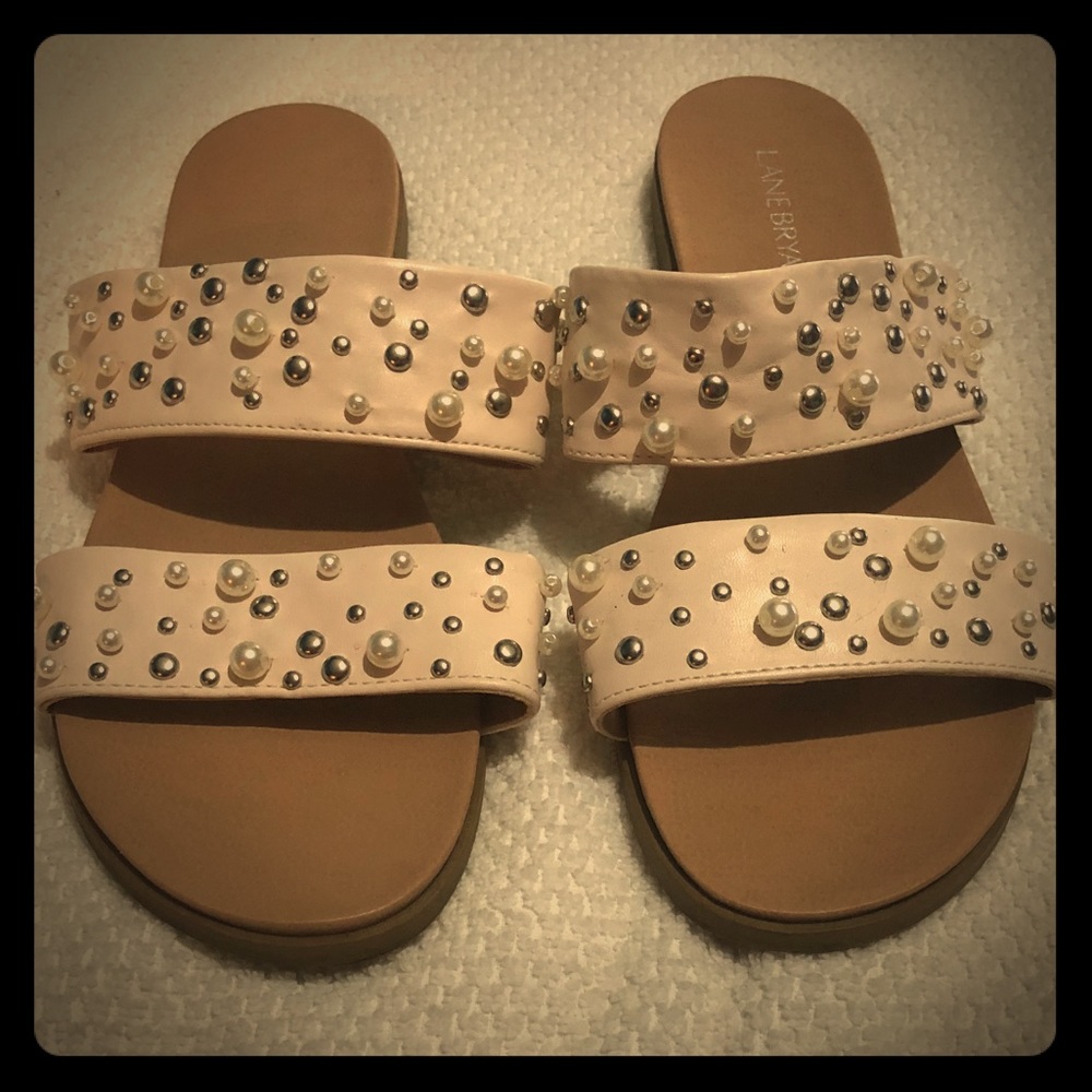 Pearl embellished slip on sandals